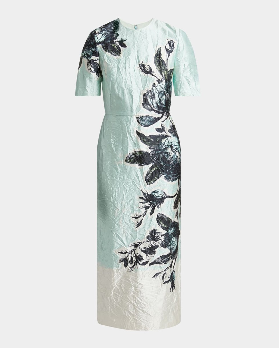Floral Crinkle-Effect Short Sleeve Midi Dress